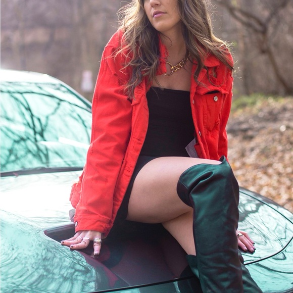 Red Ripped Denim Jacket - Picture 4 of 6